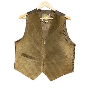 Vintage LEARSI Mens Genuine‎ Leather Quilted Zip Front Vest Brown Size L Western